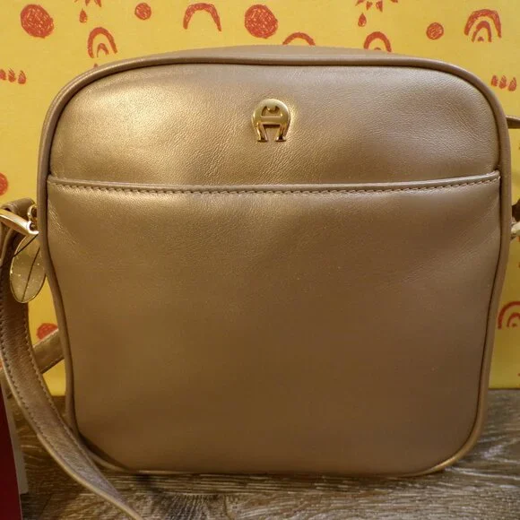 ETIENNE AIGNER NEW Women's Golden Leather Small Crossbody Purse 7"x7"x2.5" - Picture 2 of 15